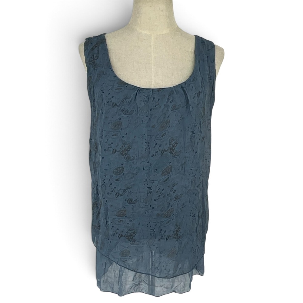 Carla Conti Italy Silk Sleeveless Top Blue Paisley Tiered Layered Tank Size M